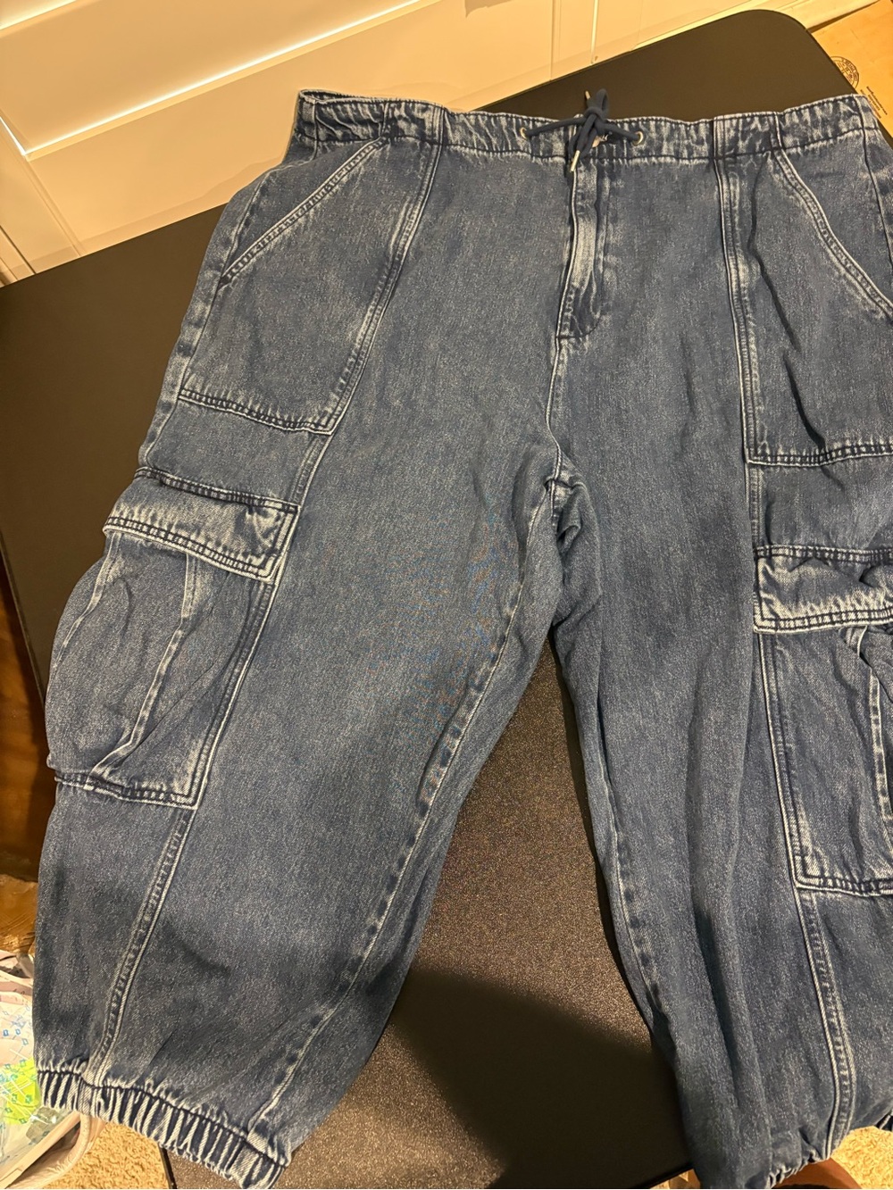 Women’s Barrel leg Washed Blue Denim Cargo Pants